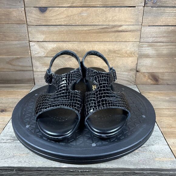 SAS Women's Size 7.5 Wide Slingback Sandals Patent Leather Black Crocs Print - Picture 2 of 10